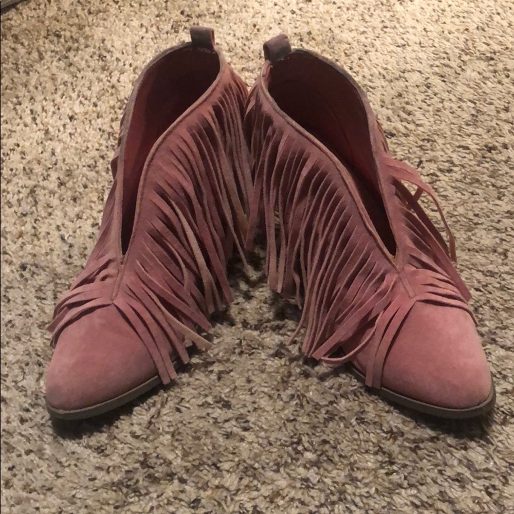 Pink fringe booties
